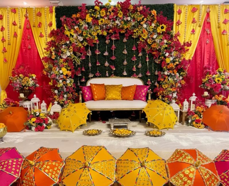 Pakistani wedding stage decoration in Italy with elegant floral design